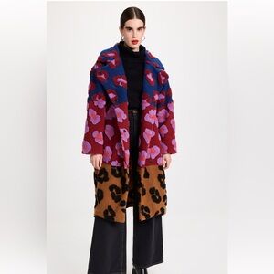 New Farm Rio Mixed Leopards Tie-Belt Multicolor Fleece Coat